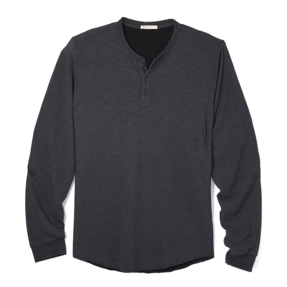 NWT Marine Layer Henley Long Sleeve Double Knit Shirt Faded Black - Mens XL